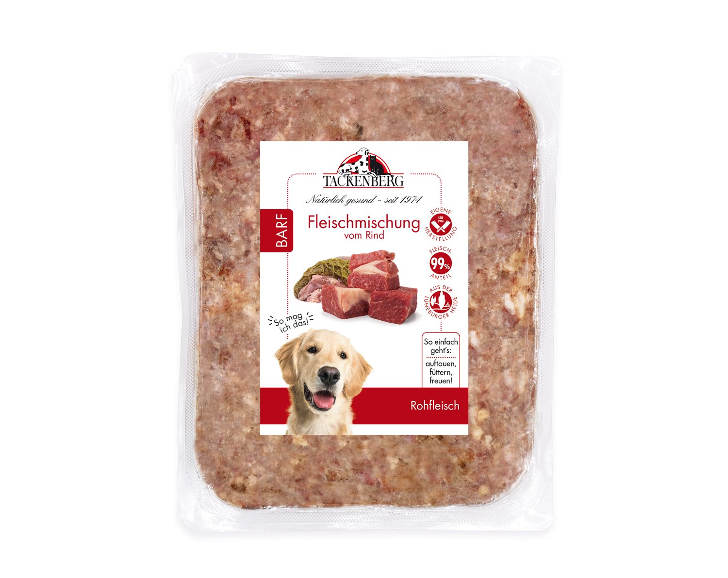 BARF Fleischmischung vom Rind für Hunde - 14 x 500 g - Premiumqualität von Tackenberg*