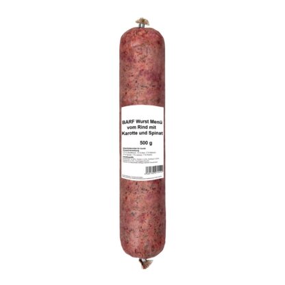 BARF Wurst Menü vom Rind mit Karotte und Spinat, 1000 g - 1000g - Premiumqualität von Tackenberg*