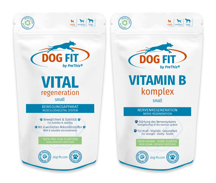 Bandscheiben, Nerven & Bänder Set Hunde | VITAL regeneration & VITAMIN B | Wirbelsäule & Läufe | DOG FIT by PreThis | small < 10kg | 120 Kapseln*