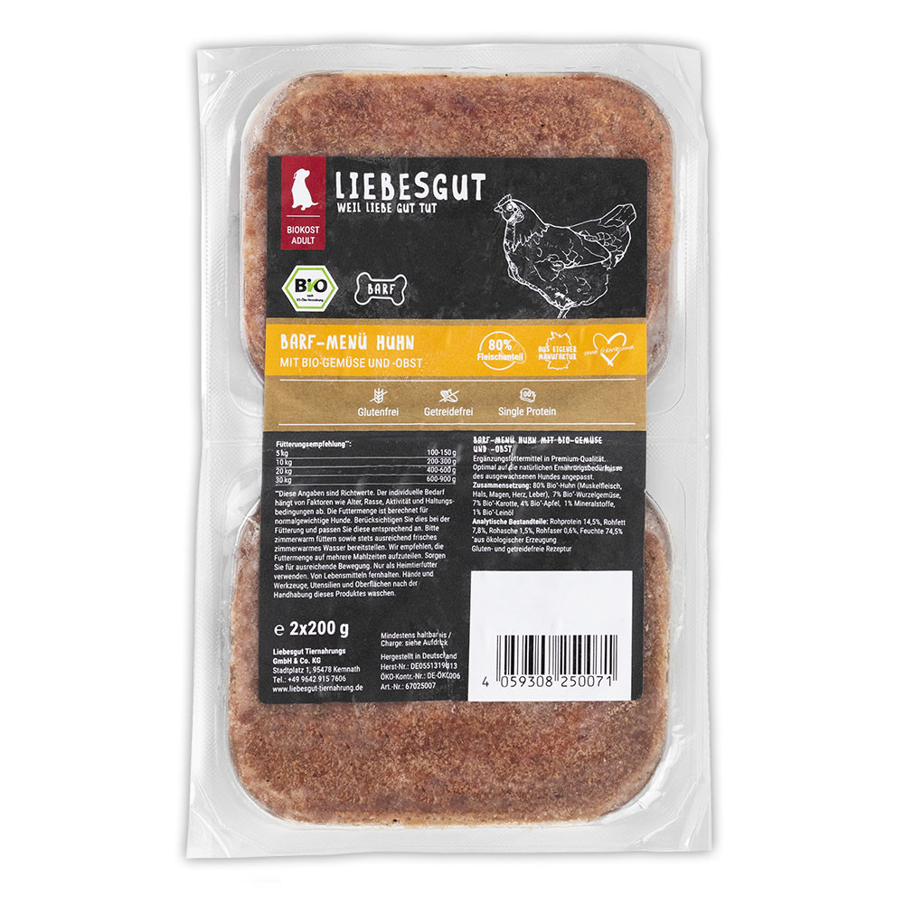 Barf-Menü Adult Bio-Huhn mit Bio-Gemüse und Bio-Obst*