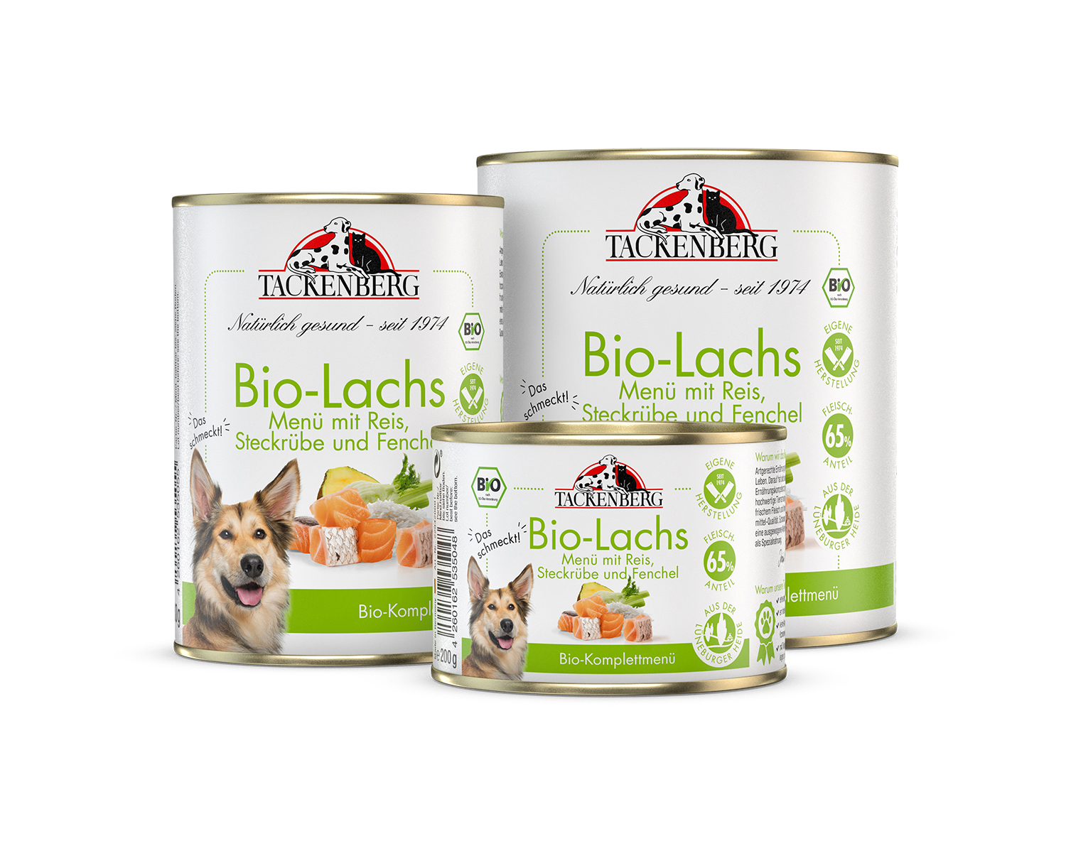 Bio Dosen Menü mit Lachs & Reis für Hunde - 800 g - Premiumqualität von Tackenberg*
