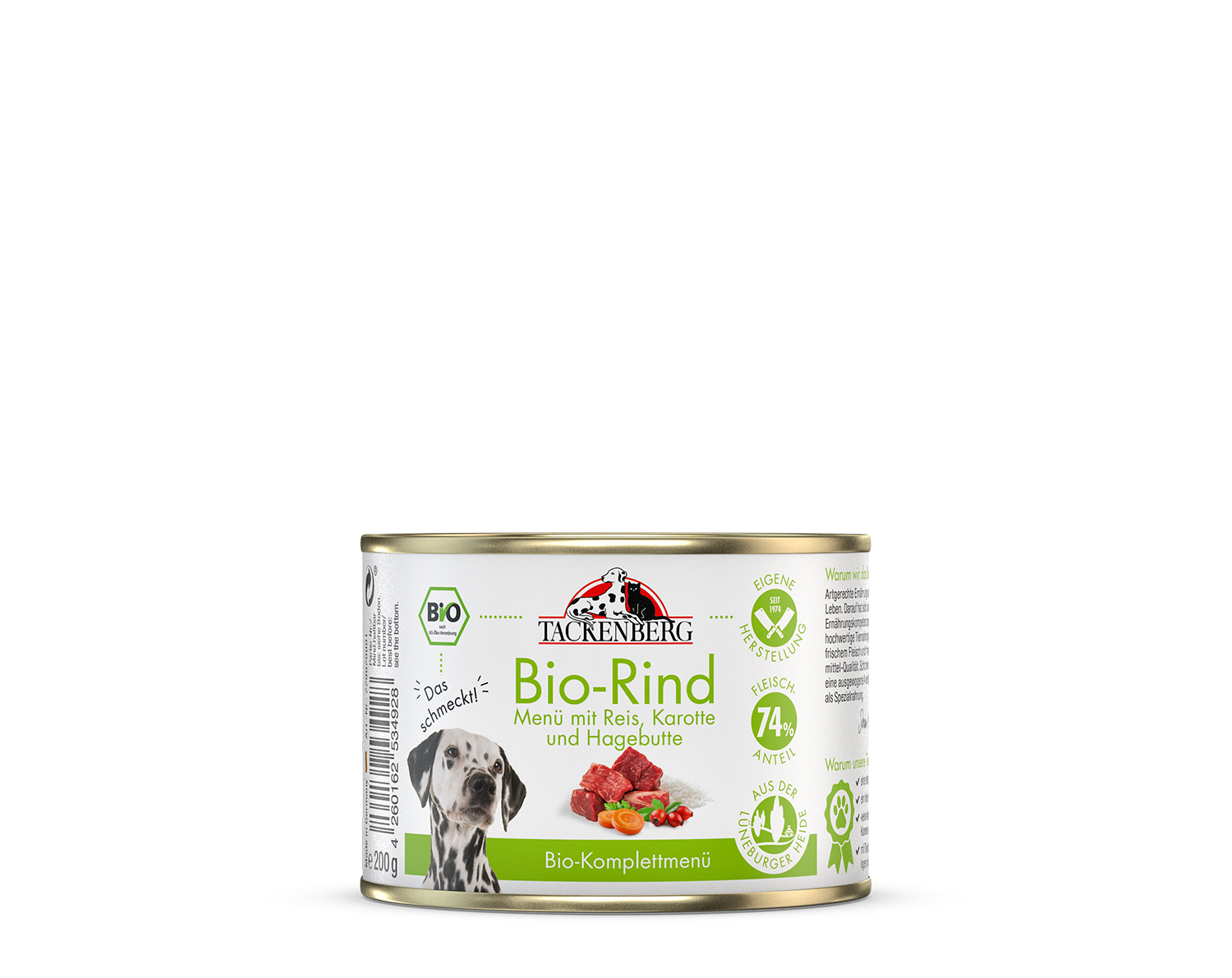 Bio Dosen Menü mit Rind & Karotte für Hunde - 6 x 800 g - Premiumqualität von Tackenberg*
