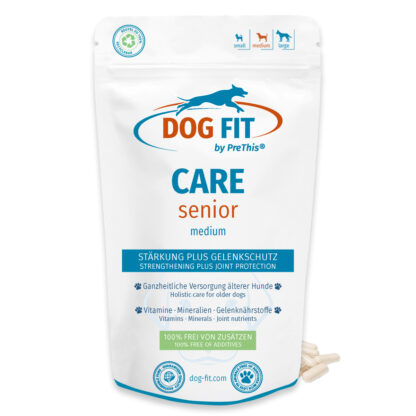 DOG FIT by PreThis® CARE senior » Aufbaupräparat für ältere Hunde » Gelenke, Fell, Augen & Immunsystem » 10-25kg medium » 60 Kapseln*