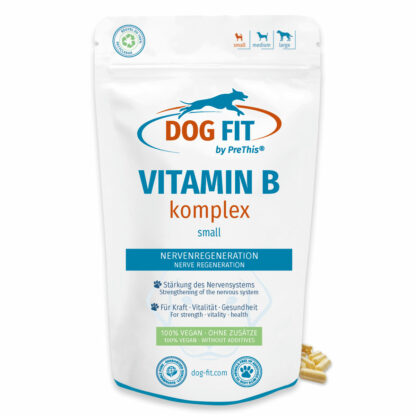 Vitamin B Komplex für Hunde | Hochwertig, vegan, frei von Zusätzen | DOG FIT by PreThis | 60 Kapseln small bis 10kg | Für Nerven & Wohlbefinden*
