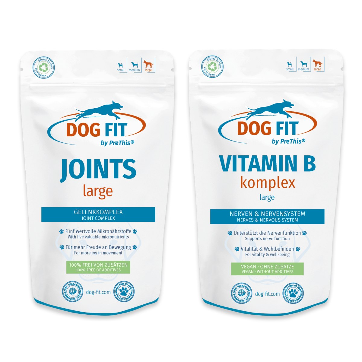 Gelenke & Nerven Kombiset für große Hunde ab 25kg | JOINTS & VITAMIN B mit Folsäure & Biotin | DOG FIT by PreThis | 120 Kps.*