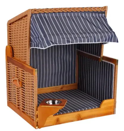 Hundestrandkorb PE beige Dessin Blau Gestreift inkl. Schutzhaube*