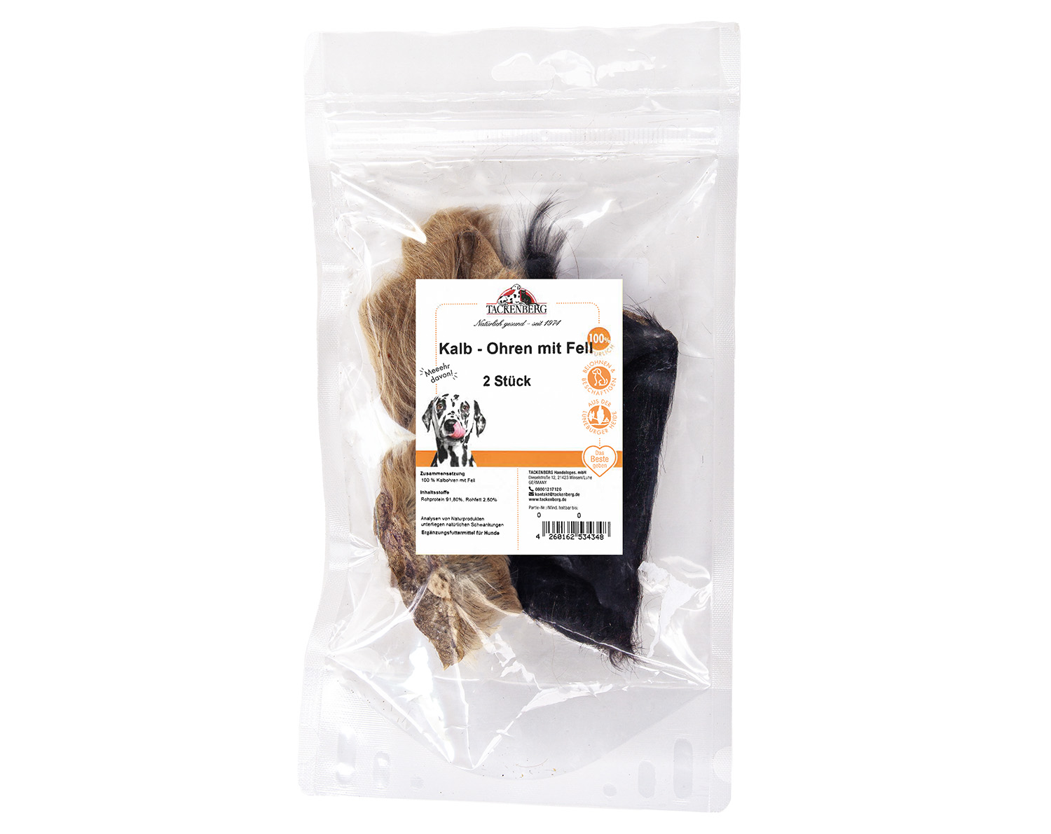 Kalbsohren mit Fell für Hunde - 250g - Premiumqualität von Tackenberg*
