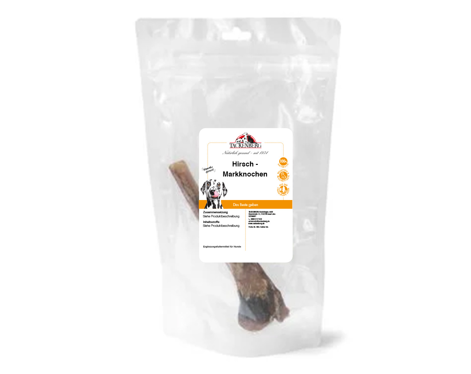 Markknochen vom Hirsch getrocknet für Hunde - 1 Stk. - Premiumqualität von Tackenberg*