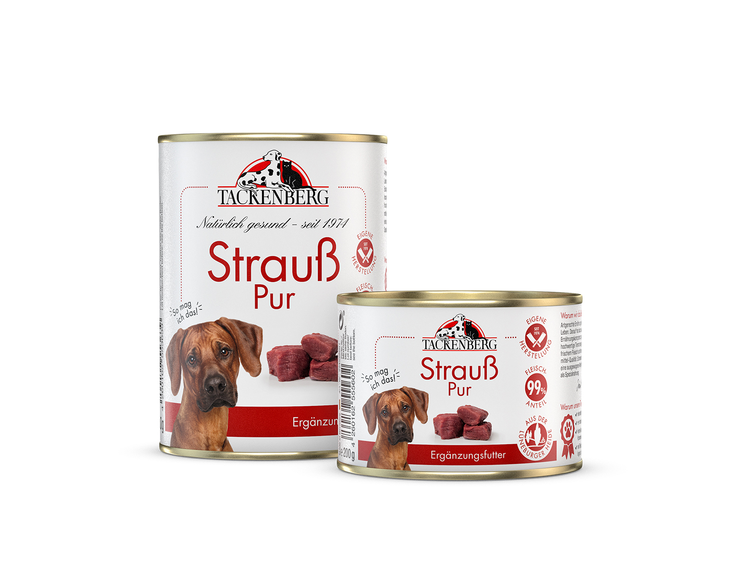Nassfutter Dose Strauß Pur für Hunde und Katzen - 400 g - Premiumqualität von Tackenberg*