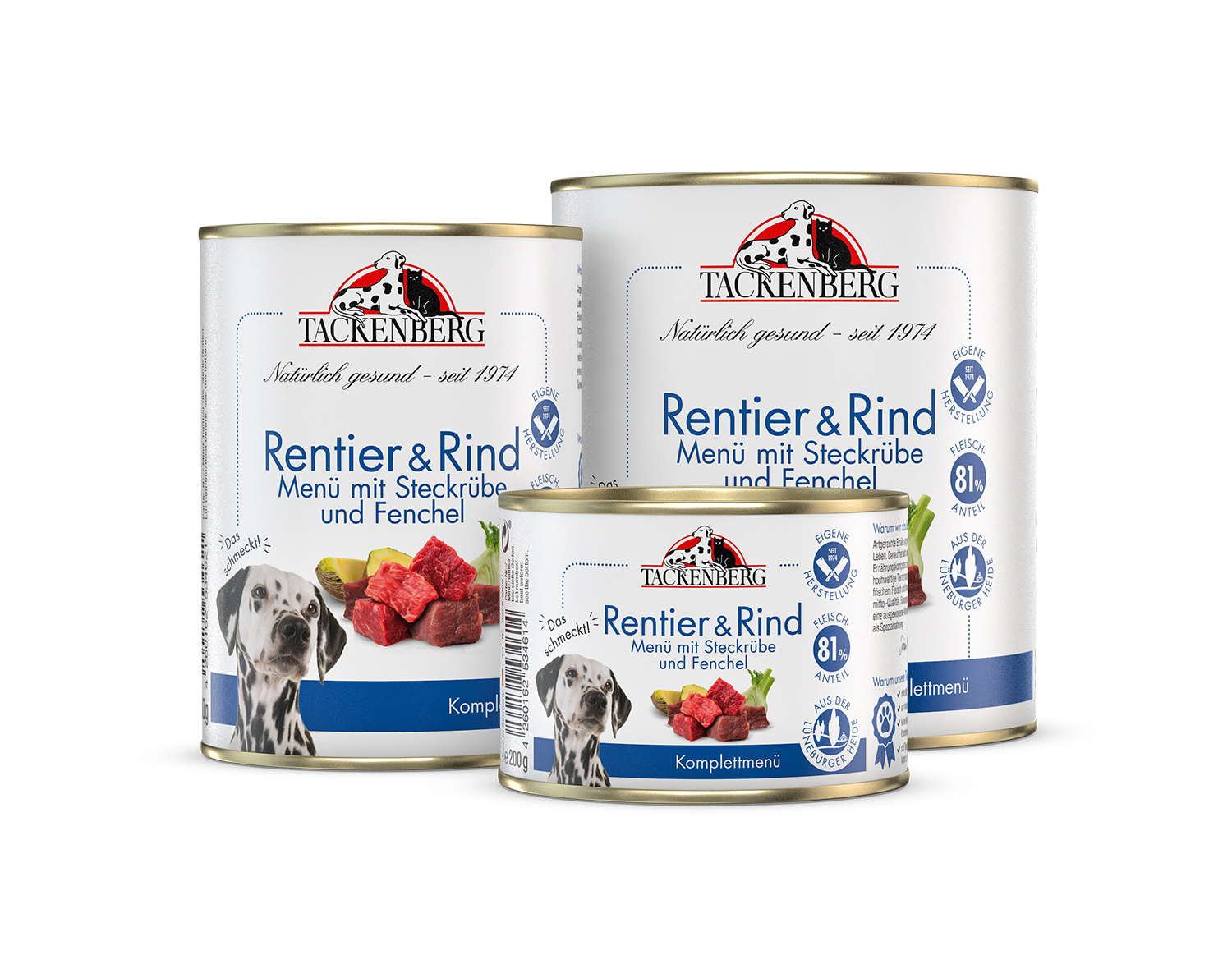 Nassfutter Menü Rentier & Rind für Hunde - 400 g - Premiumqualität von Tackenberg*