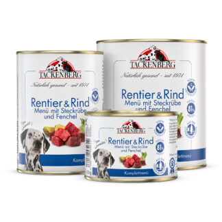 Nassfutter Menü Rentier & Rind für Hunde  - 864 x 800 g - Premiumqualität von Tackenberg*