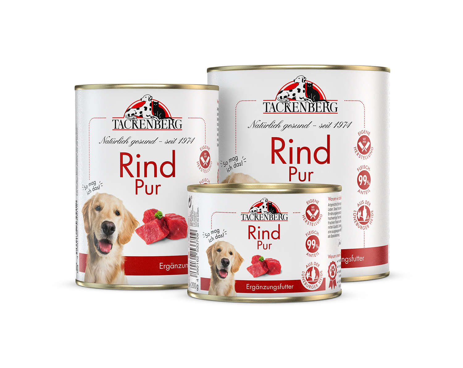 Nassfutter Rind Pur für Hunde und Katzen - 864 x 800 g - Premiumqualität von Tackenberg*