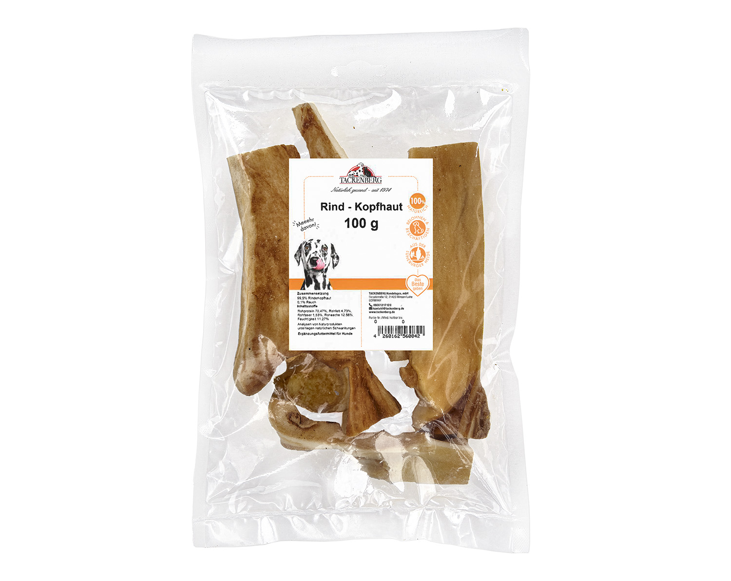 Rinderkopfhaut getrocknet für Hunde - 250 g - Premiumqualität von Tackenberg*