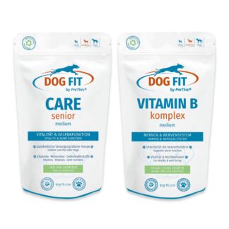 Senior Hunde Aufbaukur 10-25kg | CARE senior & VITAMIN B Nahrungsergänzung Set für Nerven & Gelenke | DOG FIT by PreThis | 120 Kps.*