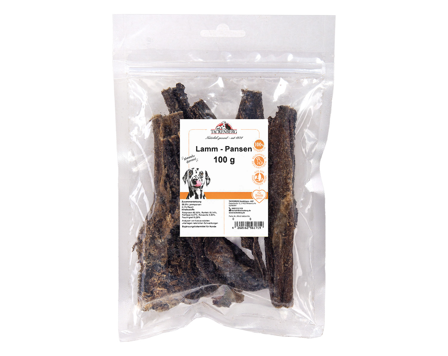 Trockenpansen Lamm für Hunde - 1000g - Premiumqualität von Tackenberg*
