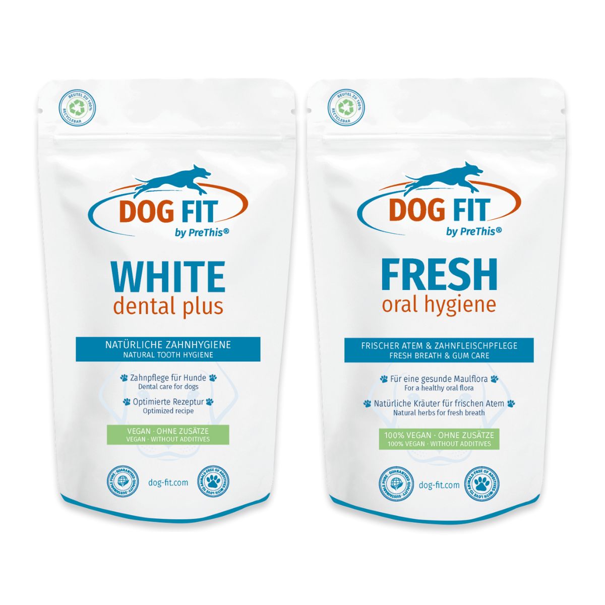 WHITE dental plus & FRESH Dentalset für Hunde | Zahnpflege & frischer Atem | Zahnstein, Mundgeruch & Zahnfleisch | DOG FIT by PreThis | 80g Topping*