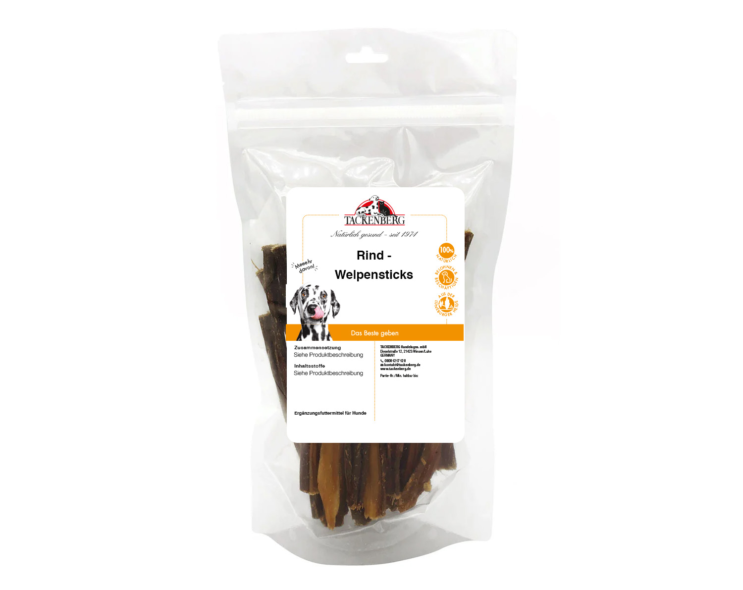 Welpensticks vom Rind getrocknet - 500 g - Premiumqualität von Tackenberg*
