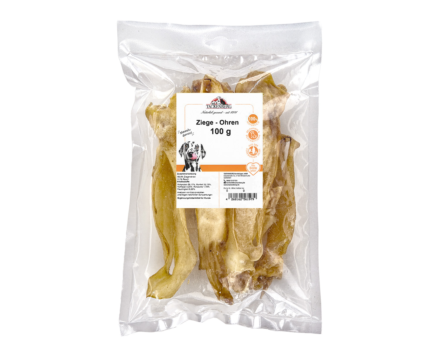 Ziegenohren getrocknet für Hunde - 100g - Premiumqualität von Tackenberg*
